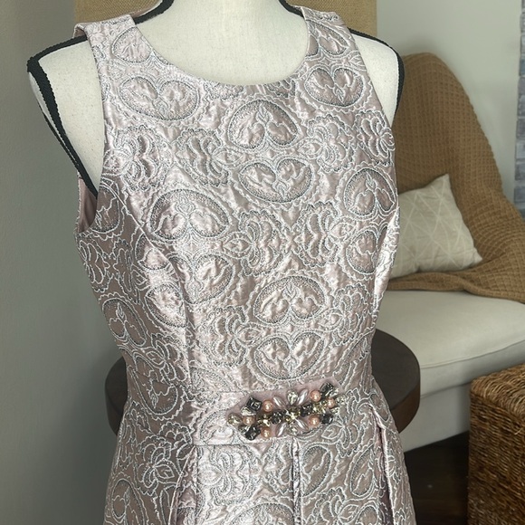 Eliza J Metallic Embellished Jacquard Occasion Event Blush Pink Dress Size8 - Picture 4 of 15